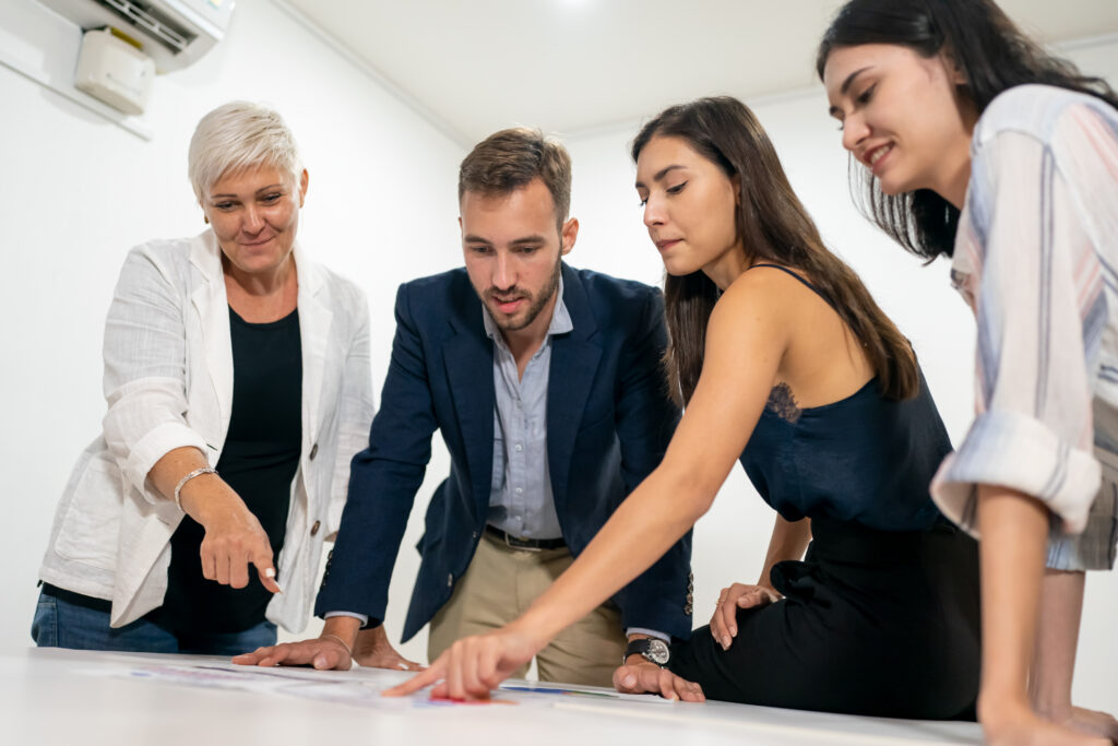 A marketing representative showing marketing strategies they planned for clients.